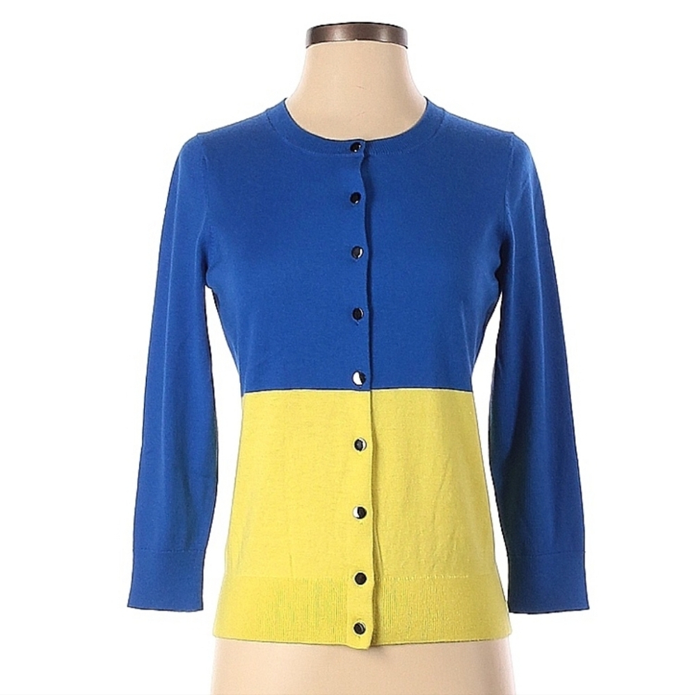 Banana Republic Color Block Blue and Yellow Ukraine Flag Silk Cardigan Sz S